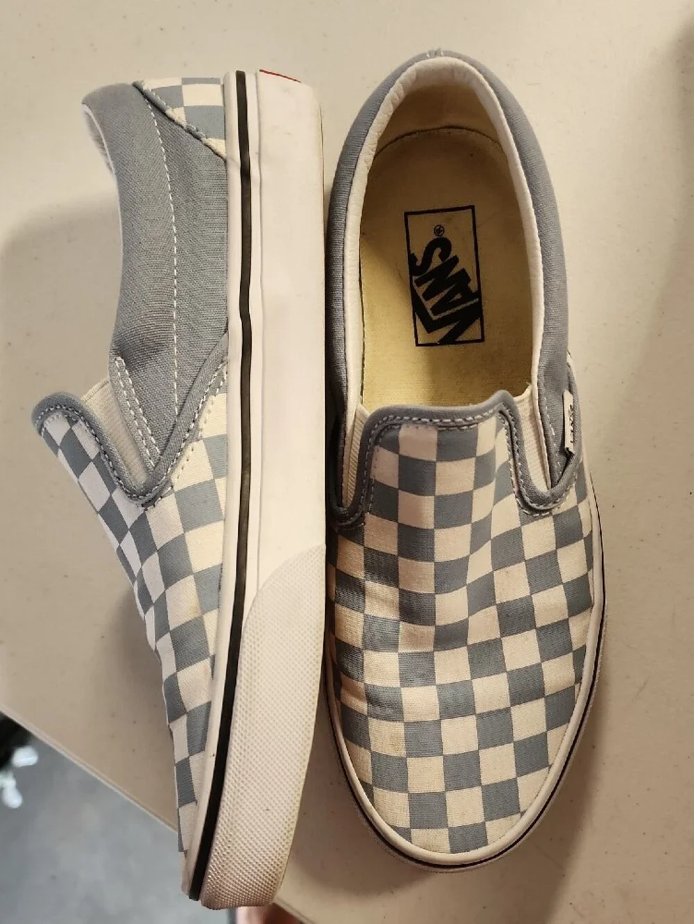 Vans Checkerboard Slip-On Sneakers in Light Blue and White - Men